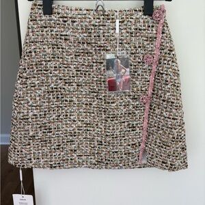 Self-Portrait Tweed A-Line Skirt with Pink Accents